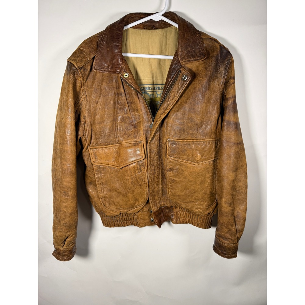 Vintage Mirage Brown Leather Flight Bomber Jacket Distressed Aviator A-2 Style